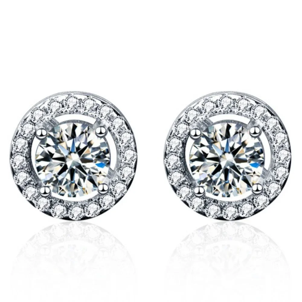 Certified 1ct. t.w. Moissanite Diamond Round Halo Stud Earrings NEW